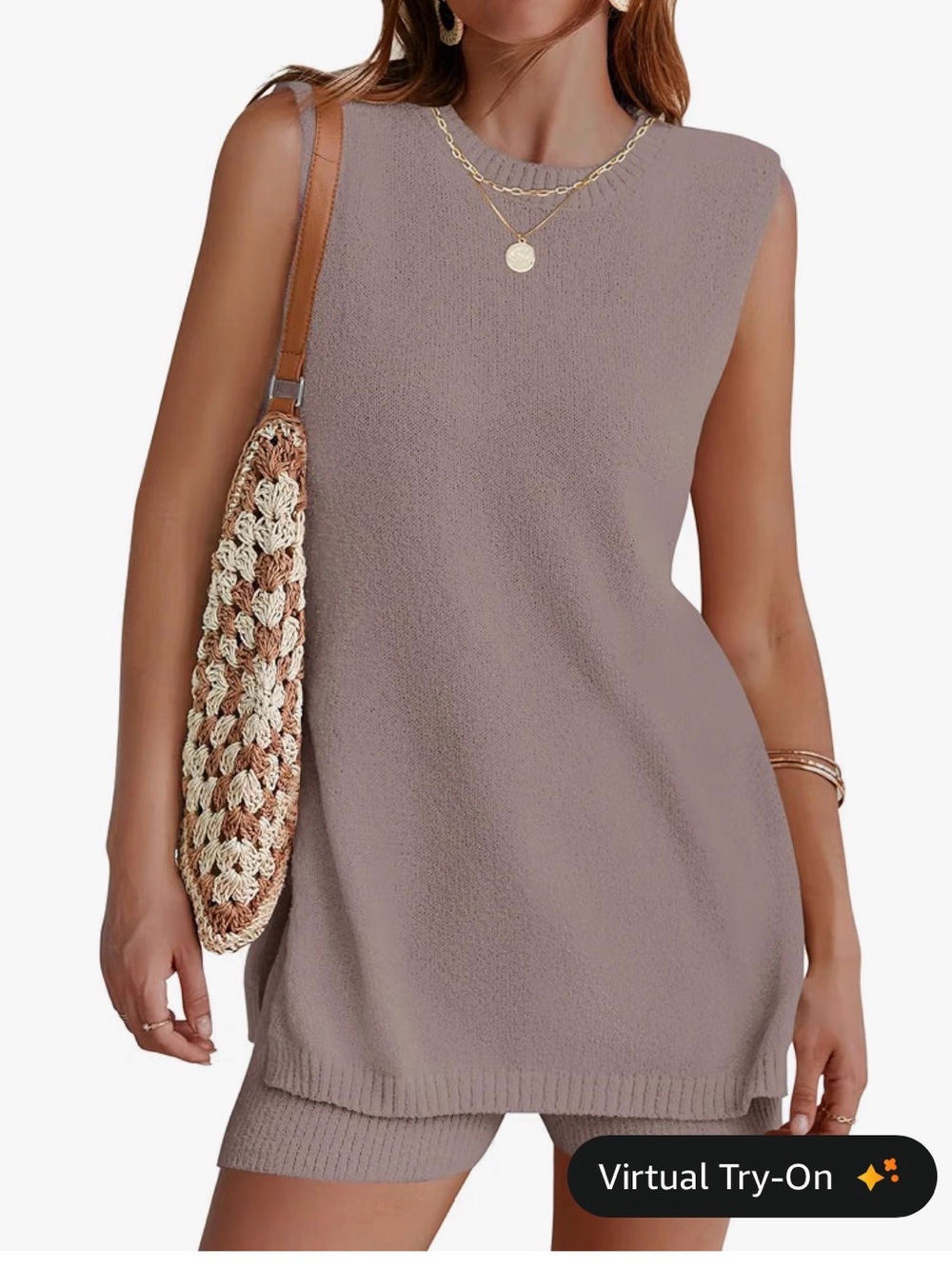 Sleeveless Knit Tank Top Set - Taupe